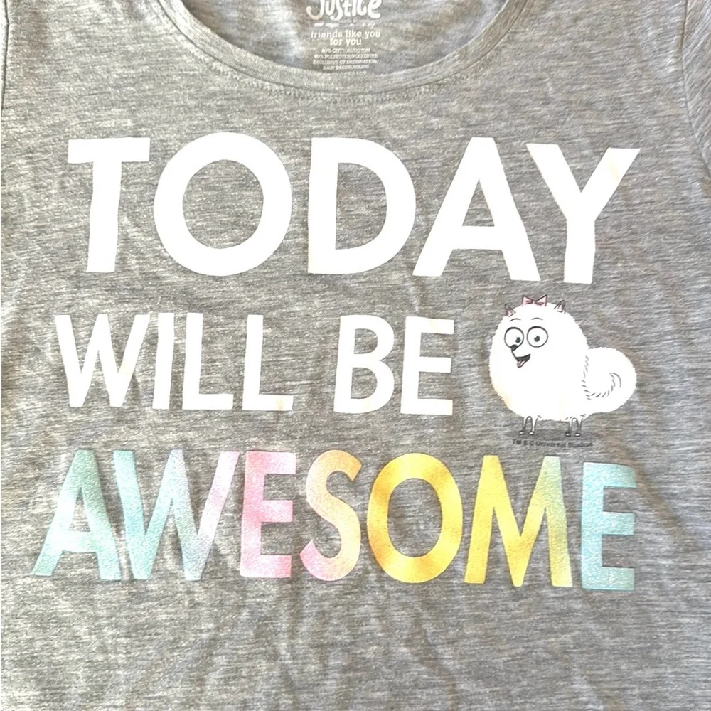 Girls Size 12 Justice Brand Short Sleeve Top Secret Life of Pets Gray Shirt